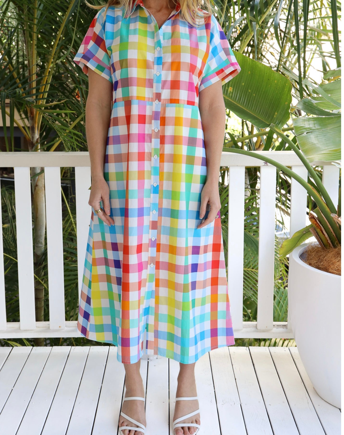 Rainbow Check Midi Dress