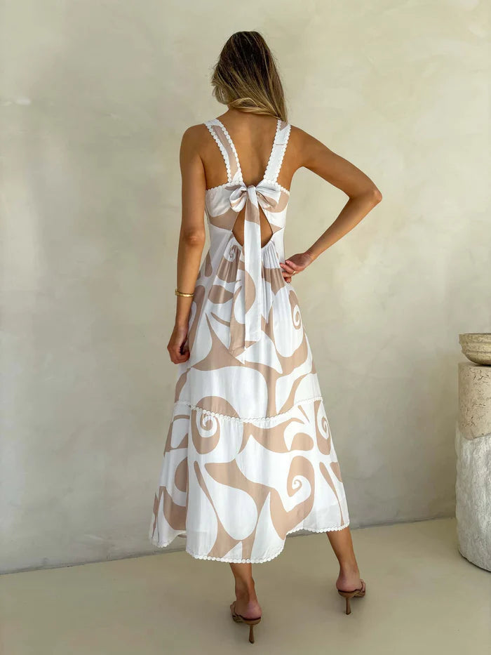 White and beige maxi dress