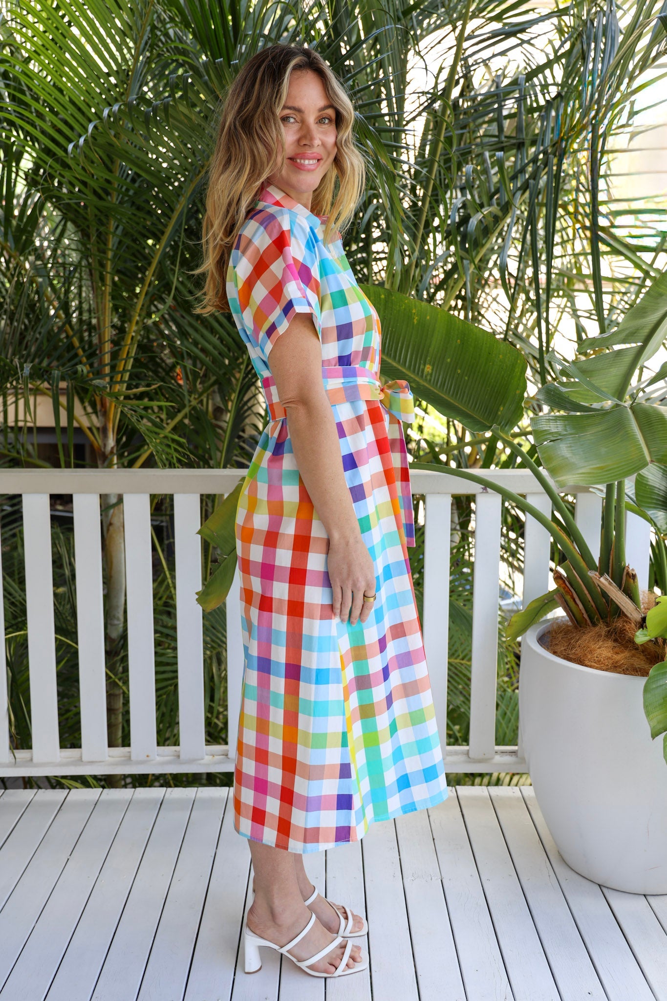 Rainbow Check Midi Dress
