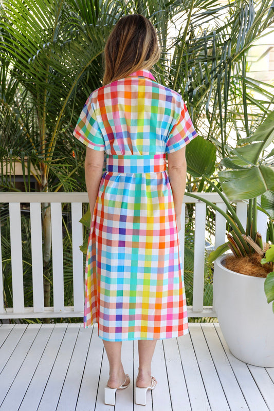 Rainbow Check Midi Dress
