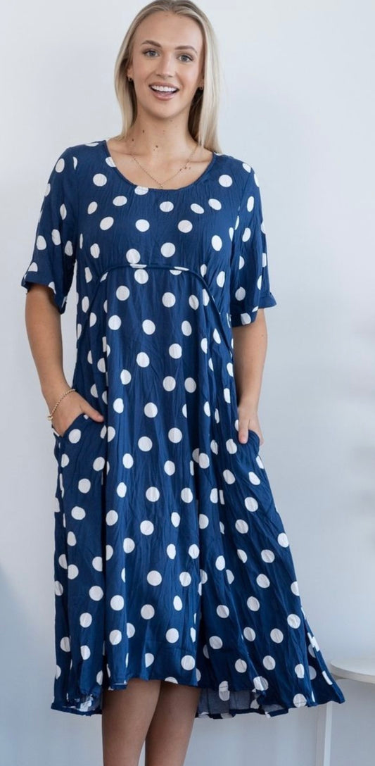 Navy Polka Dot Dress