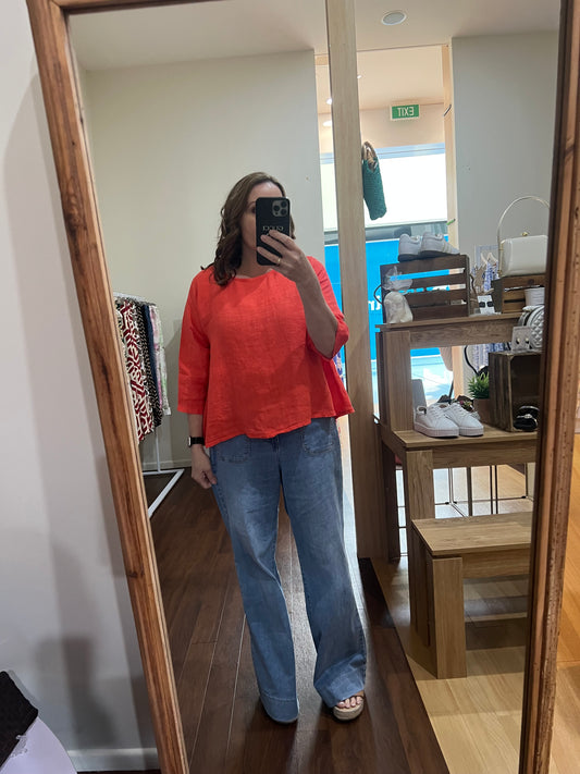 Coral Linen Top