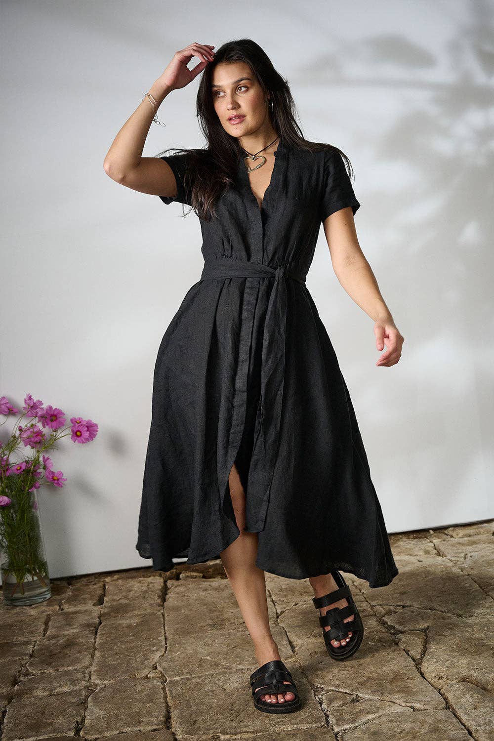 Ravello Linen Dress - Black
