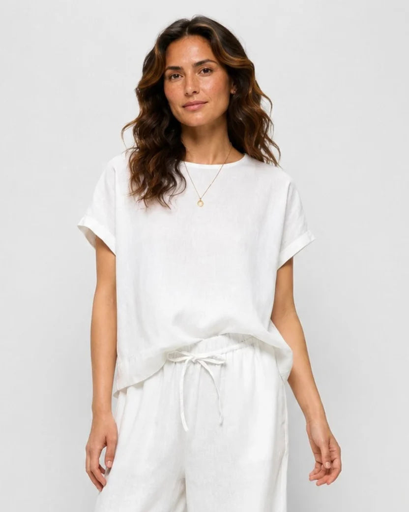 Linen Round Neck Top