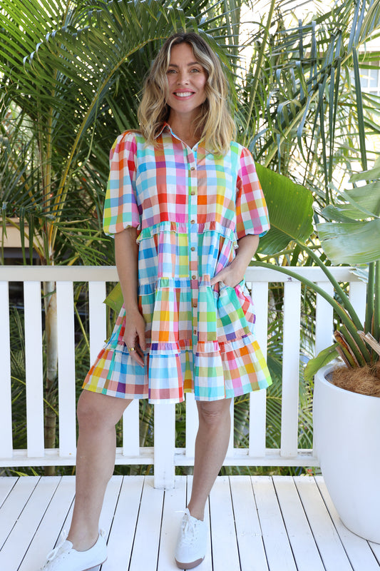 Multi Check Swing Dress