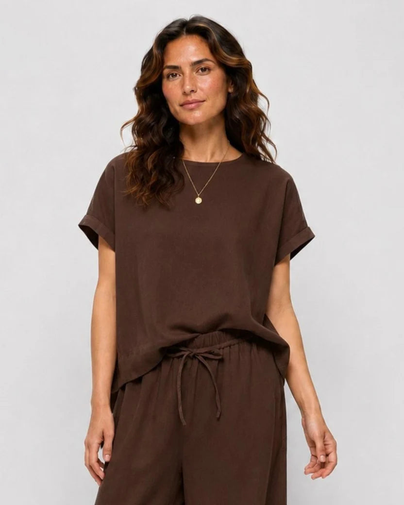 Linen Round Neck Top