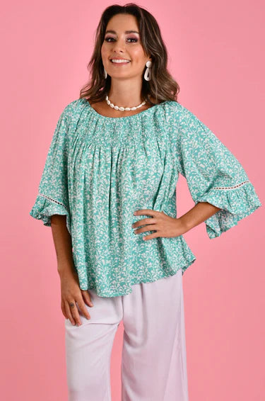 Rouched Bell Sleeve Top