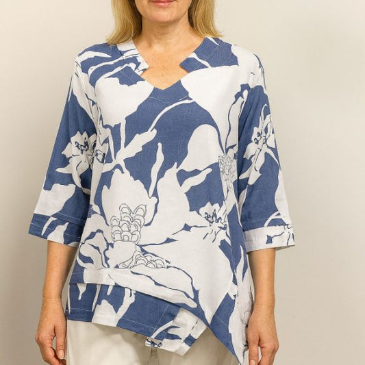 Isla Abstract Floral Linen Top