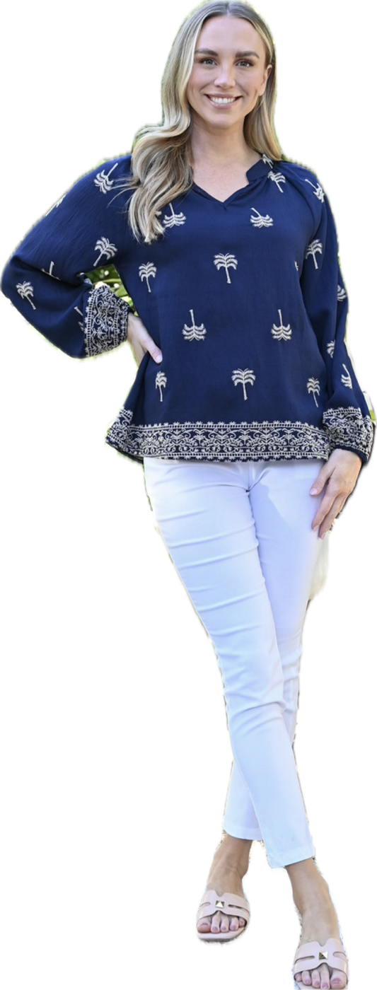 Navy Palm Blouse