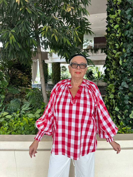 Julie Red Gingham Blouse