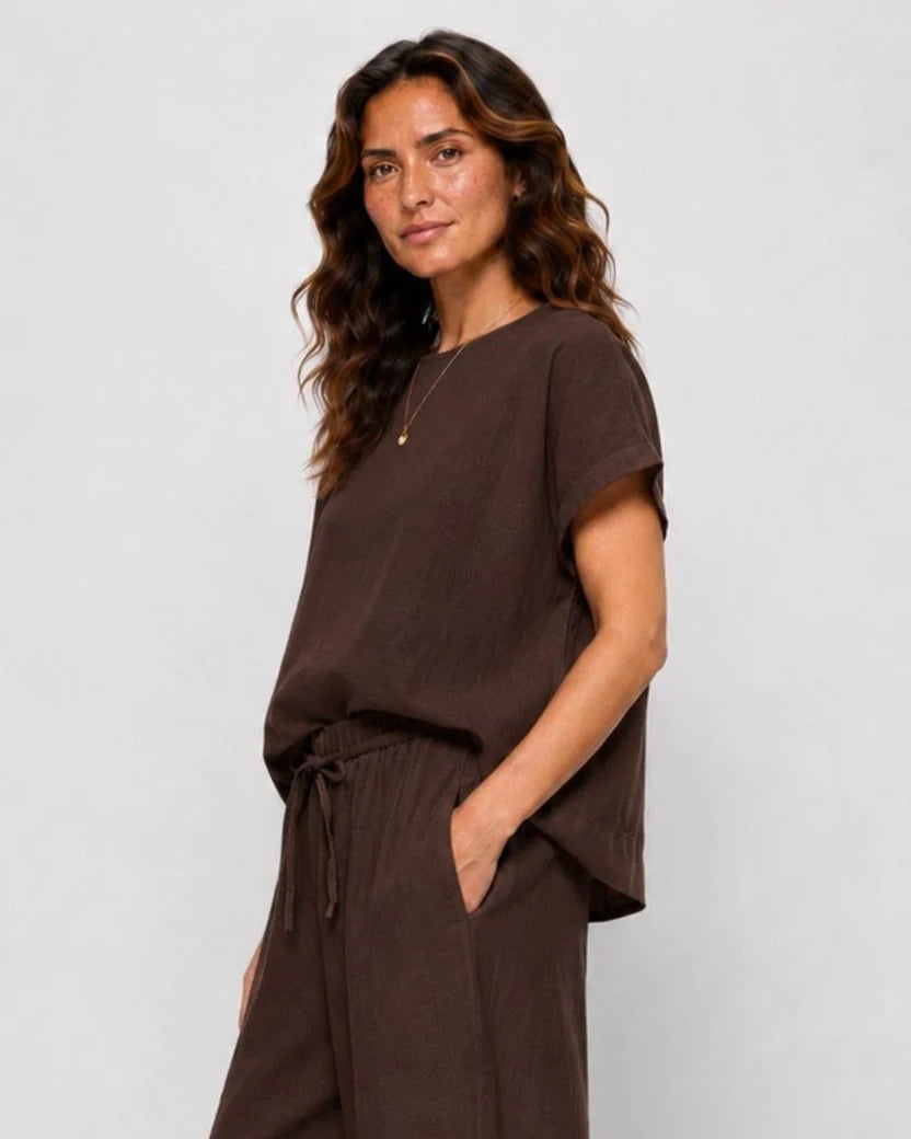 Linen Round Neck Top