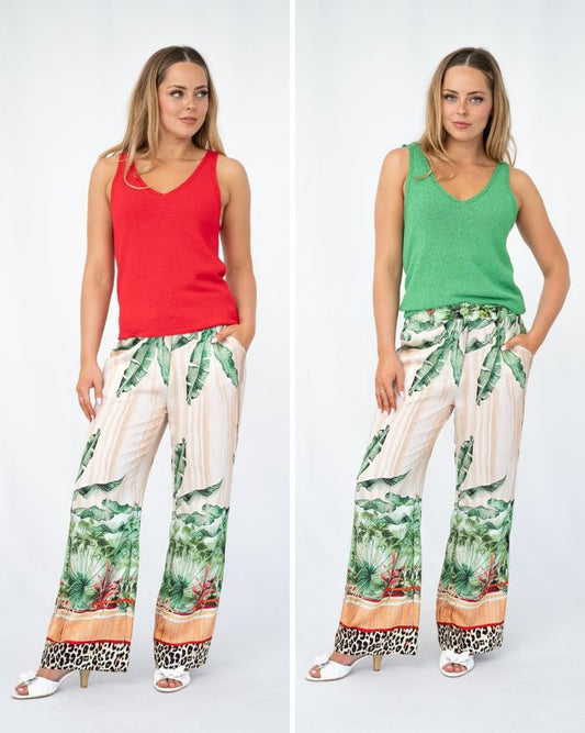 PALM TREE LEOPARD BORDER PANTS