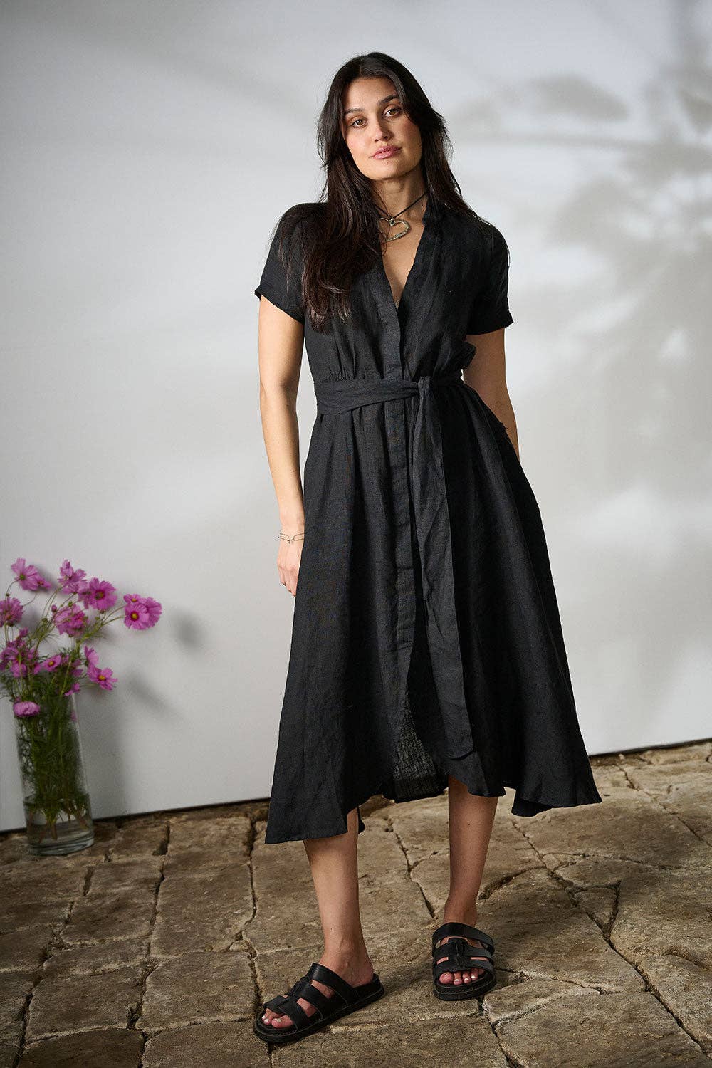Ravello Linen Dress - Black