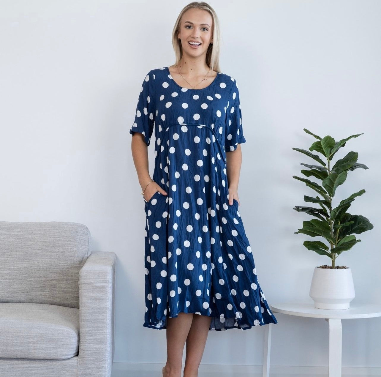 Navy Polka Dot Dress